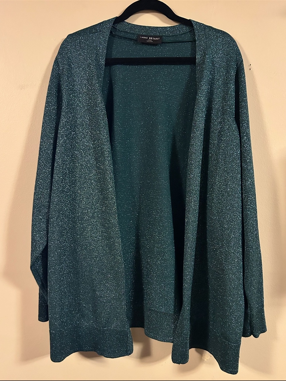 Lane Bryant Teal Metallic Open-Front Cardigan
